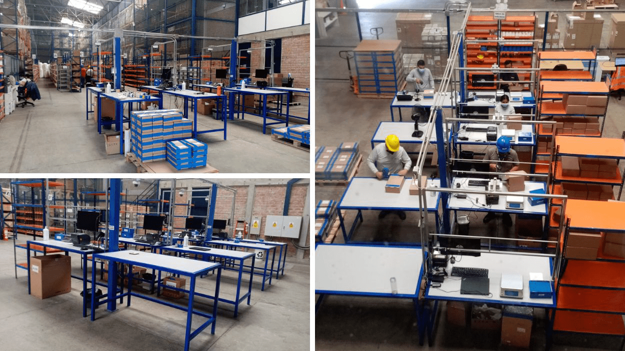 Estaciones de kitting en el interior del almacén de DSV Solutions Perú
